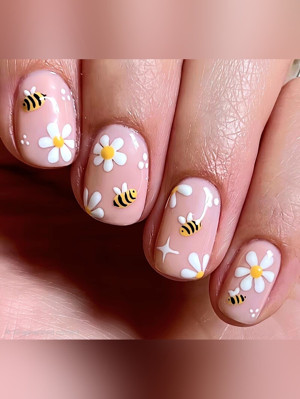 🫟 Press-on Bees And Flower Design Nails NIP